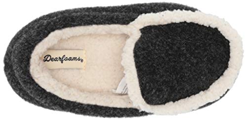 Dearfoams Unisex Child Hunter Felted Plaid Moccasin Slipper, Black Solid, 2-3 Big Kid Us #TOP4