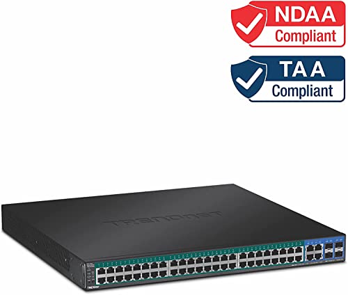 Image of TRENDnet 52-Port Gigabit Web Smart PoE+ Switch, 370W PoE Power Budget, 104Gbps Switching Capacity, Lifetime Protection, Black, TPE-5240WS