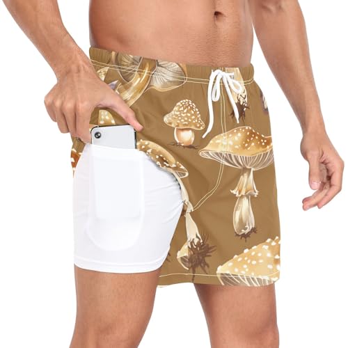 Mushroom Pattern Men's Swim Trunks with Liner Quick Dry Beach Shorts Swimwear Bathing Suit S-XXL4