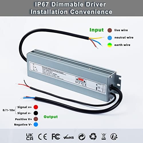 REYLAX LED Driver 24V Dimmable, IP67 Waterproof Transformer 60W 2.5A, LED Transformer AC 240V to DC 24V, Low Voltage LED Strip Power Supply Adapter, Constant Voltage PSU for Outdoor Garden Lighting