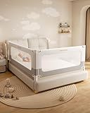2 Piece Bed Rails for King Size Bed, No-Drill Needed Baby Bed Rail Guard for Toddlers with Height Adjustable, Thickened Child Safety Side Railing Guards/Bedrail for Kids, White/Grey, 74.8x78.7Inches