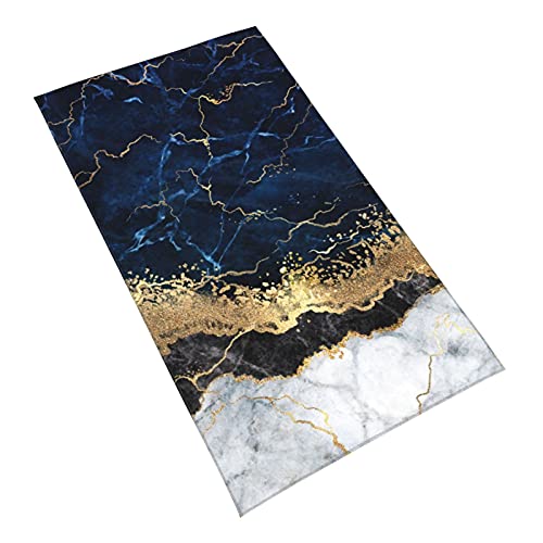Hand Towel Navy Blue Marble Gold Abstract Face Washcloths Fingertip Bath Towels 27.5 X 15.7 Inch Microfiber Quick Dry Soft Absorbent Luxury Kitchen Dish Cloth Bathroom Beach Gym Hotel Salon Spa Sport #TOP1
