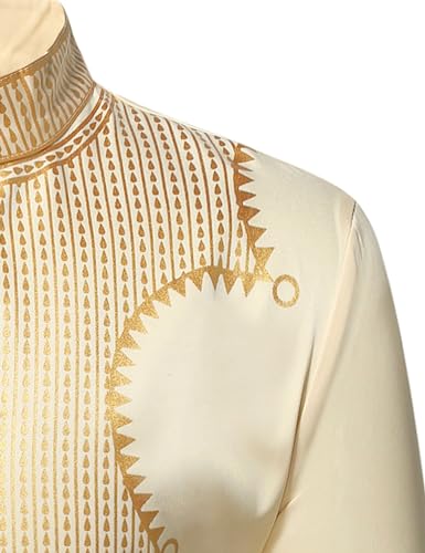 ZEROYAA Men's Africa Suit Long Sleeve Bronzing Print Shirt and Pants Outfit Traditional 2 Piece Set4