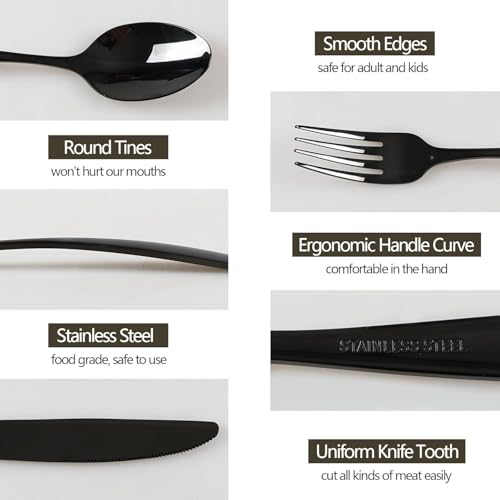 Image of Mirror Polished Black 12 Pcs Stainless Steel Cutlery Set for Dining Table, Dishwasher Safe Glossy Flatware (3 Spoon Set + 3 Forks Set + 3 Butter Knife + 3 Dessert Spoon)