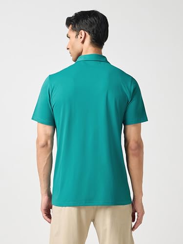 Image of TECHNOSPORT Men's Solid Slim Fit Polo Collar T-Shirt COTFLEX Half Sleeve Button Polyester for Gym Running Workout UPF50+ Anti Odour