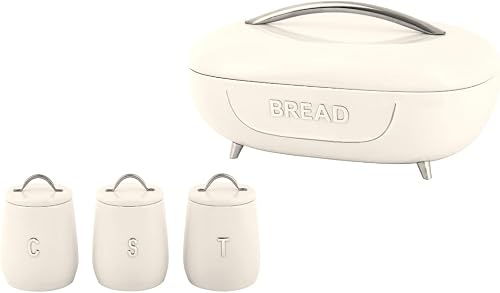Royal Homeware 4pc Breadbin & Canister Set - Primo Collection (Cream)