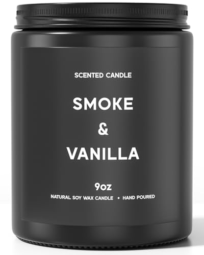 Smoke ＆ Vanilla Candle, 9oz Scented Candle for Men, Scented Candles for Home, Gifts for Men, Personalized Blessing Minimalist Men's Gifts