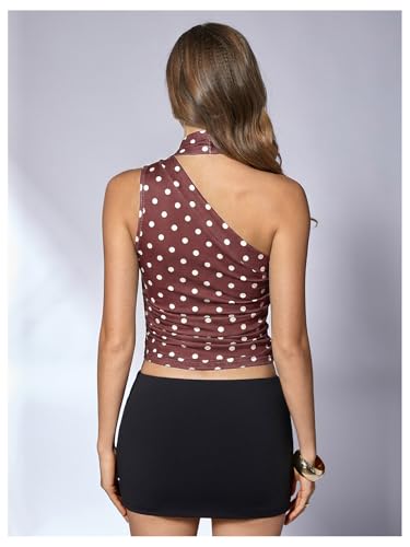 Image of RoseSeek Women's Y2K Leopard Polka Dots Halter Asymmetrical Neck Crop Tops