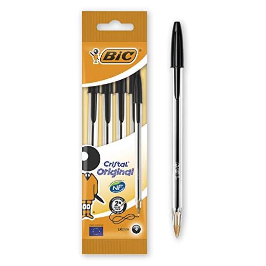 Bic Cristal Original - Bolígrafo de punta redonda, color negro, pack de 4 unidades