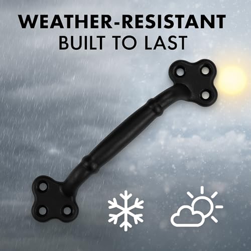 Image of 9 Inch Clover Barn Door Handle - Black Cast Iron Pull for Sliding Doors, Gates, Sheds, Fences, Closets - Indoor Outdoor Farmhouse Hardware