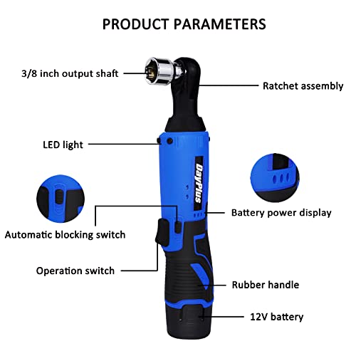 12V Electric Cordless Ratchet Wrench Tool Kit, 3/8” Square Head, With Led Work Light, X7 Replaceable Sleeve Components, For Pipeline Maintenance, Stage Construction (2 Batteries) #TOP1