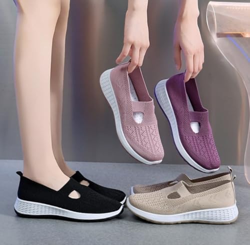 Geerta Women's Fashionable Plain Color Slip on Mesh Breathable Lightweight Sneakers, Casual Comfortable Sports Running Shoes, All-Match Round Toe Walking Shoes for Daily Wear4