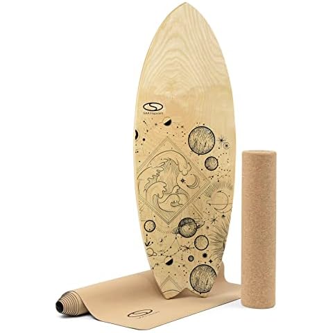 SMJ Balanceboard 3in1 Set | Surfboard + Korkrolle + Korkmatte | Gleichgewichtstrainer Indoor & Outdoor Cover