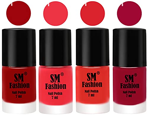 Image of Nail Polish Combo Set (Pack of 4) Quick Dry Gel Finish Nail Paint | Light Red,Rose Pink,Candy Orange,Pure Wine | 7 ml Each