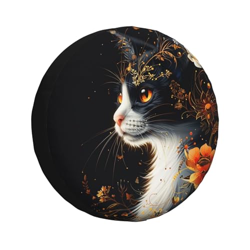 Image of Abstract Cat with Floral Spare Tire Cover Weatherproof Universal Wheel Protectors Halloween Wheel Covers for Rv Camper Travel Trailer SUV Truck 17 Inch