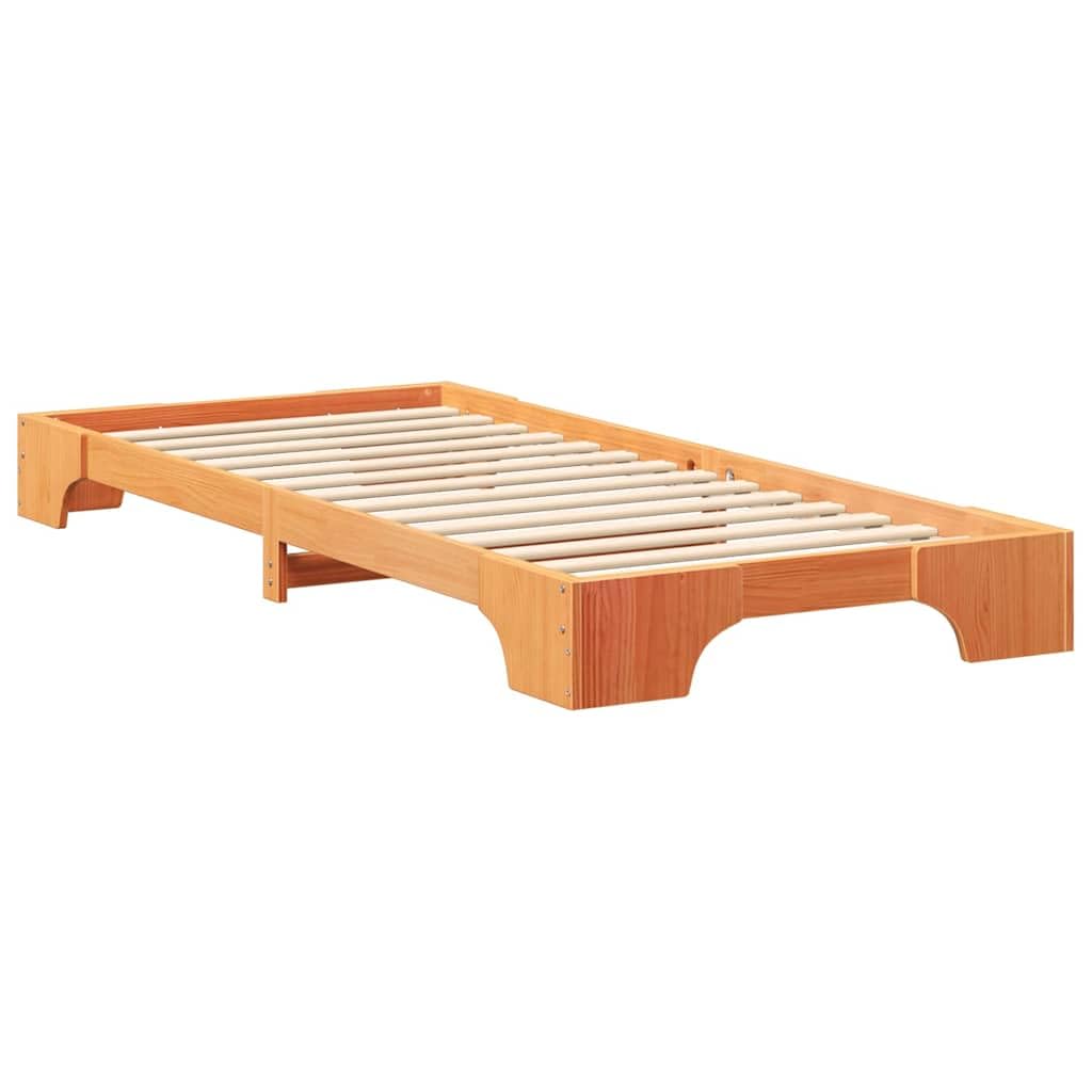 Marco de Cama en el Suelo de Madera Maciza de Pino Marrón Estructura de Perfil Bajo para Dormitorio Moderno Minimalista Ensamblaje Sencillo y Diseño Eficiente en Espacio