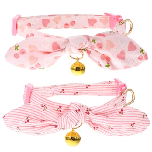 ElevateTech 2Pcs Pink Cat Collar with Bell Adjustable Cute Cherry Cat Collar Pet Supplies Necklace Accessories Suitable Girl Boy Kitten Gifts (8