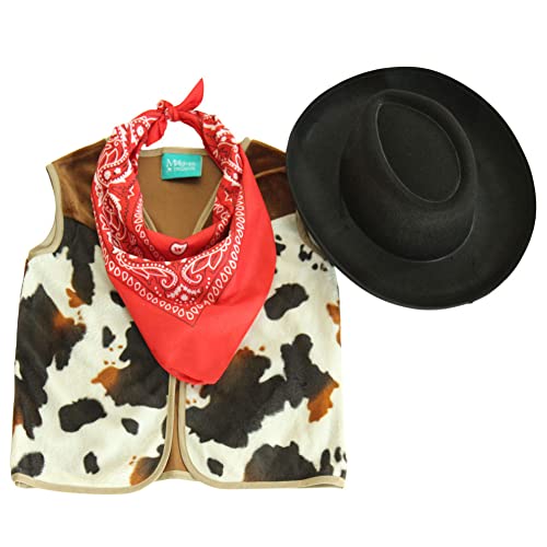 Making Believe Kids Western Rodeo Cowboy or Cowgirl Classic Costume Set - Vest, Black Hat, Bandana - Size 10-12