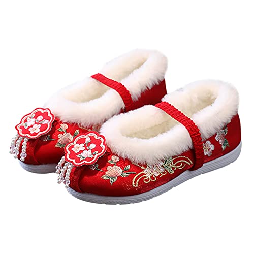 Girls Cotton Shoes Ancient Costume Hanfu Shoes Children Baby Cloth Shoes New Year Clothing Shoes Snow Boots Girls Size 23