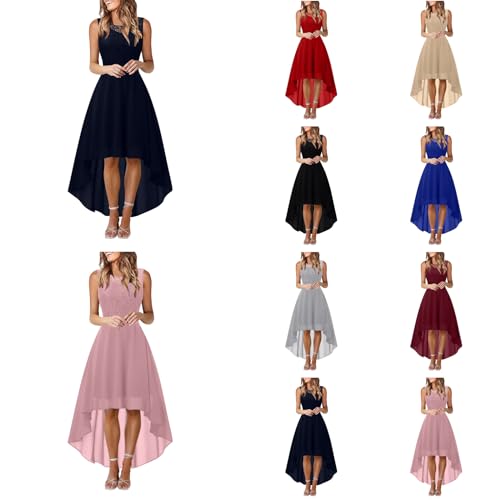 Abendkleider für Hochzeit, Cocktailkleid Damen Vokuhila Abendkleider Elegant für Hochzeit Chiffon Spitzenkleid Festliche Kleider Ärmellos Rundhals...
