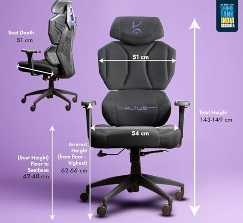 Image of Kreo Premium Gaming Chair - Ergonomic Mesh & Fabric Chairs with Adjustable Armrests, Recline & Lumbar Support, BIFMA Certified (Altus)