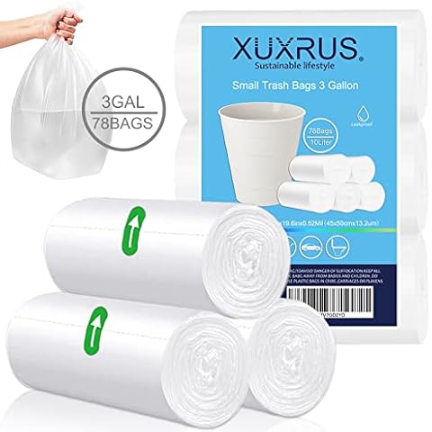 XUXRUS Pedal Bin Liners 10l,78 Counts Small Clear Plastic Bin Bags, Strong Wastebasket Trash Can Bin Liners for Bathroom Toilet,Bedroom, Office,Desk,Fit 10-15ltr,Clear Cover