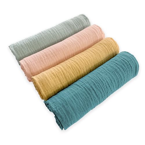 Image of SwaddleDesigns Cotton Muslin Swaddle Blankets for Babies, Set of 4, Neutral Receiving Blankets for Newborn, Baby Registry & Gift, 46x46 inches, Paradise