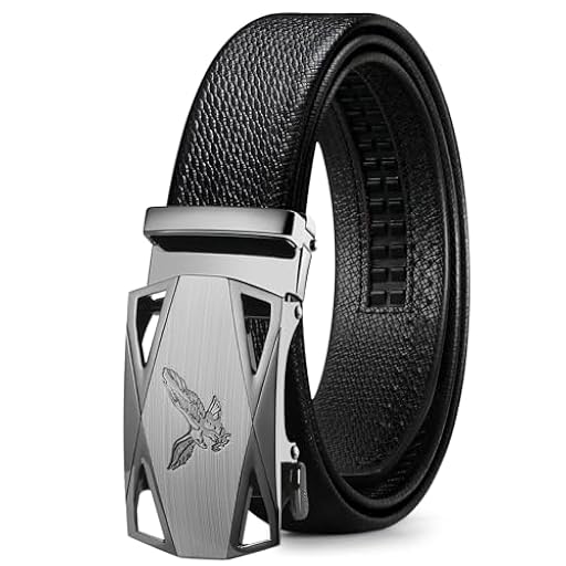 ITIEZY Cinturón Hombre Cuero, Cinturones Piel con Hebilla Automática Cinturón de Trinquete Negro Sencillo y Clásico con Caja de Regalo | Ya disponible en tu tienda friki favorita! En mundofriki.es!