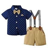 nilikastta Baby Boy Dress Outfit Baby Boys Wedding Suits Set Summer Formal Short Shirt/Bowtie/Suspender 12-18 Months