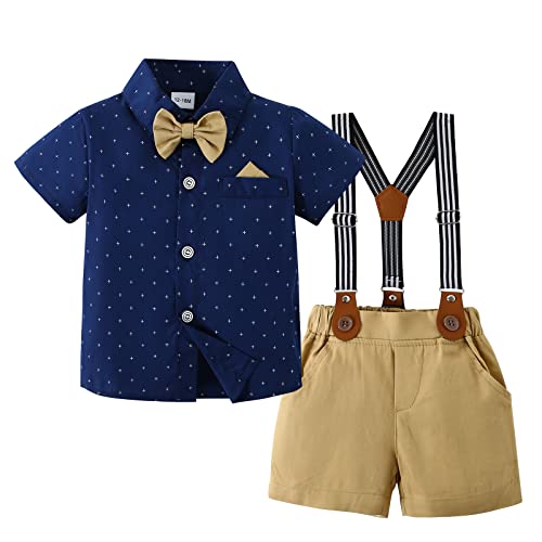 nilikastta Toddler Baby Boy Outfits Boys Gentleman Wedding Suits Set Summer Formal Short Shirt/Bowtie/Suspender 1-5T