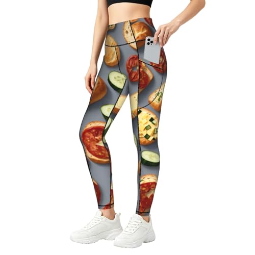 Legging imprimé nourriture saine vêtements fitness doux femme avec poches gym