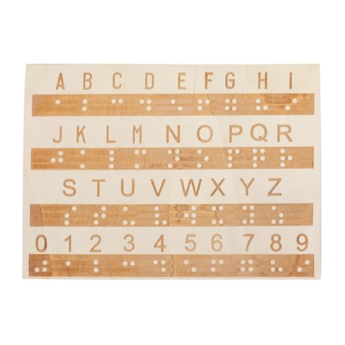 Hoite Tablero de madera con alfabeto braille, letras grabadas y números, herramienta educativa Montessori para aprendizaje portátil.