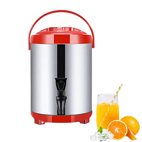 蛇口付き温水ディスペンサー、ステンレススチール製ケータリング用湯たんぽ、サーモスタット式温水ボイラー 8L/10L/12L、業務用コーヒーポット断熱バレル、10〜12時間保温、レッド、8L