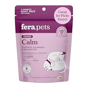 Fera Pets Goat Milk – Calming Supplement for Dogs & Cats – Ashwagandha, L-Theanine, & Passion Flower – Supports Anxiety Relief & Relaxation – for Picky Eaters – 60 TSP