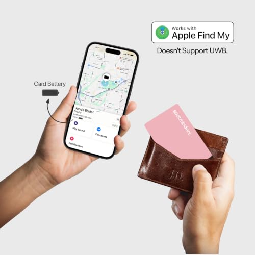 Image of SPOTMINDERS Apple MFi Certified Wallet Tracker Card for Travel Gifts for Women - Works with Apple Find My Rechargeable Tracking Card for Wallet Luggage Passport Purse Slim 0.07in IP68 Pink Item Finder