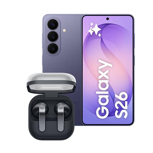 Samsung Galaxy S26 con Galaxy Buds4, Smartphone AI con 3 anni di Garanzia, 256GB, 4300 mAh, Cobalt Violet, Auricolari open-type True Wireless Black