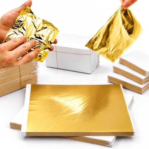 Image of A.K GOLD LEAF 100 Sheets 8x8cm Gold Leaf Sheets Foil Paper for Gilding Crafting DIY Arts Project Crafting Decoration Makeup Spa Art Craft Work (Gold)