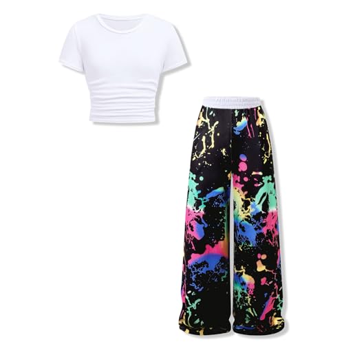 Image of Girls Clothes 2 Piece Short Sleeve T-Shirt Tops & Camo Pants Spring Summer Casual Outfits for Teen Tween Girl 7-14Y