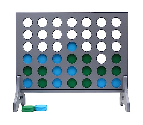 Image of Giant 4 in a Row Game for Family & Adults - Tailgating Pros Jumbo Grey Wooden Four in a Row Indoor & Outdoor Yard Game for Family Party Fun, Portable Activities for Patio, Backyard, and Camping