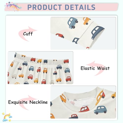 Pajama Sets Long Sleeve Colorful Cars Pattern Cute Soft Comfy Sleepwear 2 Piece PJS 3-8T4