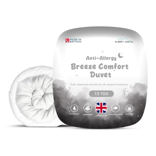 SleepyNights 7.5 Tog Single Duvet Quilt Comforter All Season Mid-Weight Bedding Anti Allergy Hollowfibre Duvet Soft & Breathable Made in UK & Non-Allergenic (135 x 200cm)