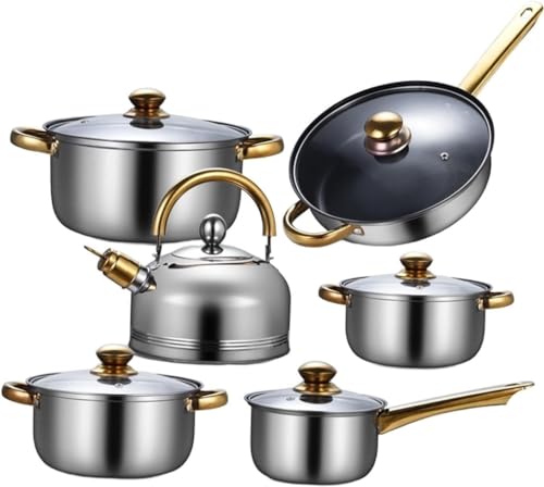 Cookware Set Pots and Pans Set 6 Pieces Stainless Steel Cooking Set Portable with Glass Lid Cookware Pots and Pans Set for Home Cooking Pot Set Cookin
