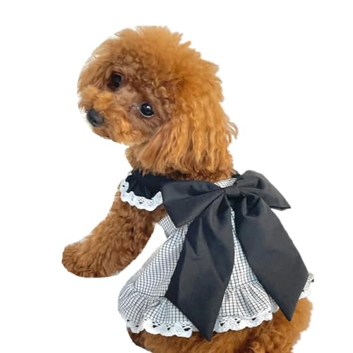 AttRex ペット服 犬の服 猫の服 ドレス スカート 春夏 お姫様 ワンピース 洋服 蝶結び ストライプ 袖なし 薄手 小型犬 中型犬 ペットウェア 記念撮影 脱毛保護 (M,ブラック)