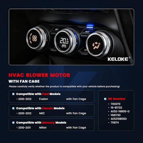 Image of KELOKE Front HVAC Heater Blower Motor Fan Compatible with 2010 2011 2012 Ford Fusion & Lincoln MKZ, 2010 2011 Mercury Milan, with Fan Cage, Replace# 700270 13369460 PM9381