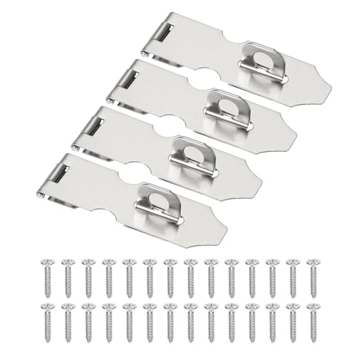 Image of PATIKIL Door Lock Hasp Latch 3.9 Inch, 4 Pcs Stainless Steel Safety Hasp Lock Clasp Hinge Packlock with Screws for Door Gate Cabinet Closets, Silver