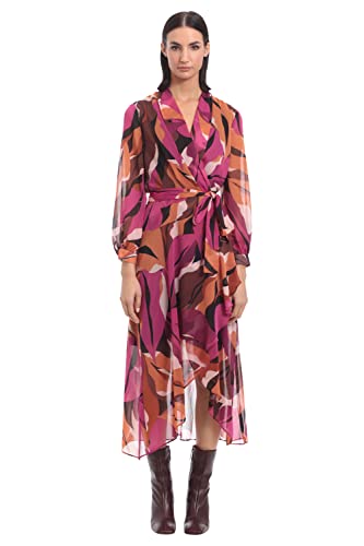 Image of Donna Morgan Women's Donna Morgan Women's Dresses Faux Wrap Shawl Collar High-Low Dress with Waist Tie