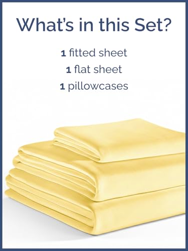 Image of Kids Twin Size Bed Sheet Set - 3 Piece Kids Loft Bed Sheets - Solid Yellow Themed Bedding - Soft, Cute and Cozy - Breathable and Machine Washable - Bedding for Boys, Girls, Teens & Toddlers - Oeko-Tex