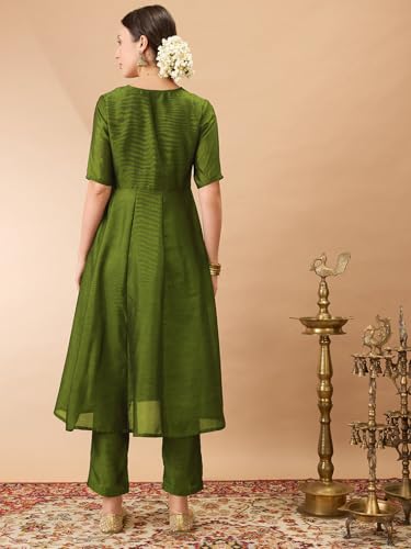 Image of Globus Women Kurta Set (GS578722 Olive Green S)