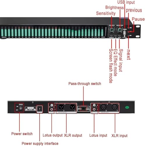 Ecualizador Digital de 31 Bandas, Procesador de Audio Profesional, Ecualizador Gráfico Estéreo con Pantalla de Espectro Luminosa, Ajuste de Graves/Medios/Agudos, para Estudio de Grabación miniatura 2