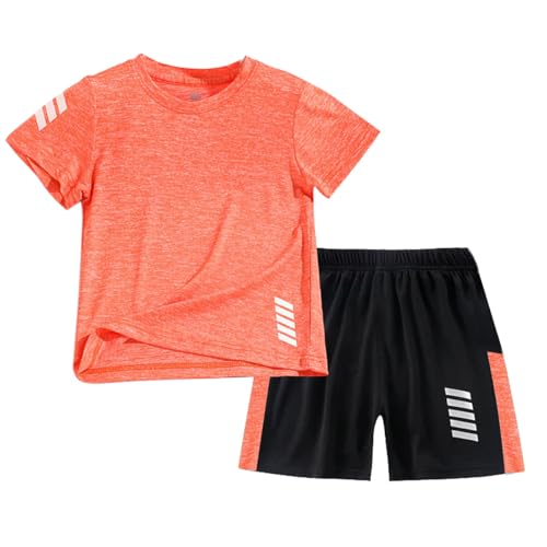 Tilozs Kinder Trainingsanzug Jungen Mädchen Set 2-Teilig Jogginganzug Sommer Schnelltrockend Sportanzug, Orange, 122-128(Herstellergröße:130)